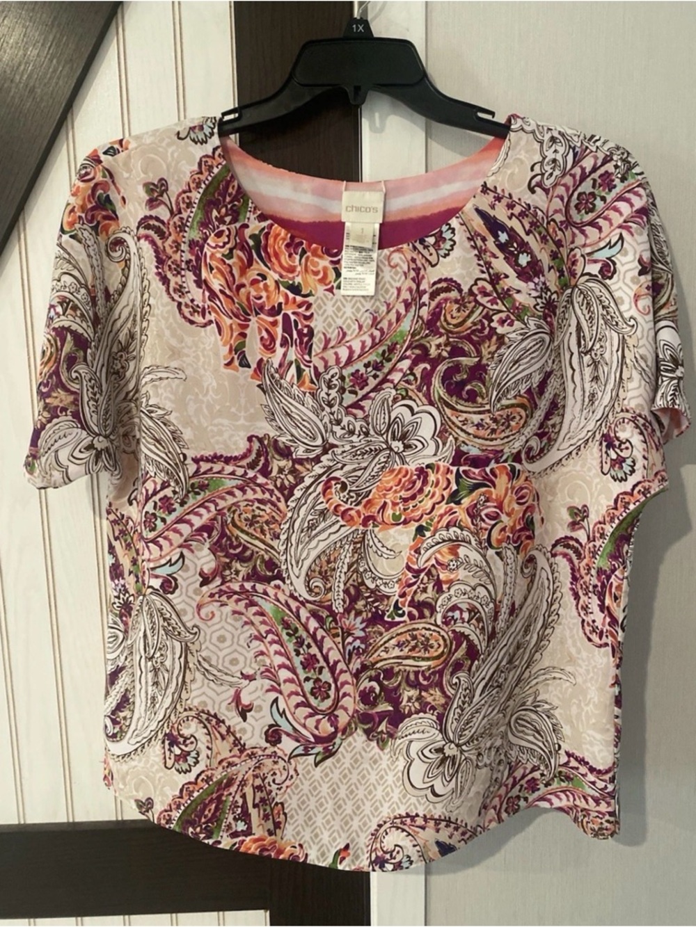 CHICO'S Reversible Shirt /Blouse Size 1 (8) Watercolor Punk Paisley